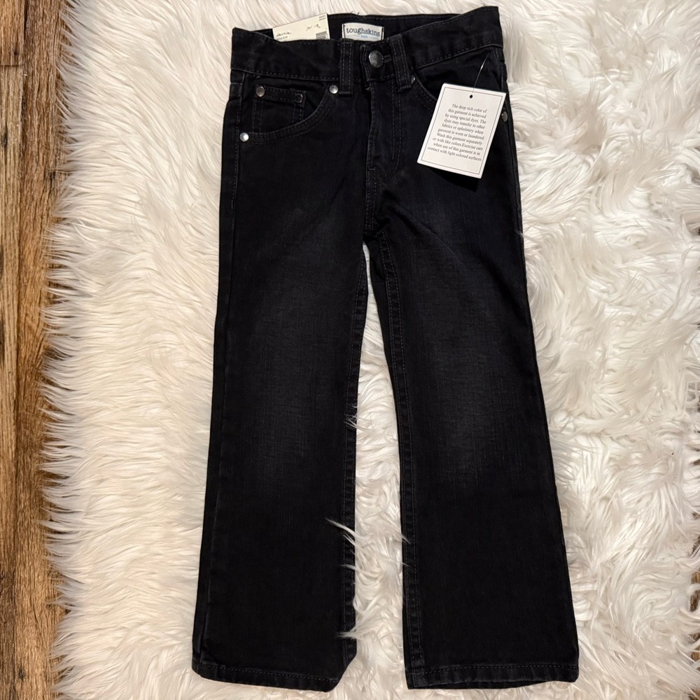 Toughskins Boys 4 Slim Black Bootcut Denim‎ Jeans Adjustable Waist NWT